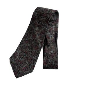 Vintage Yves Saint Laurent Tie Silk 80s Gray Red Teal‎ Geometric Men's